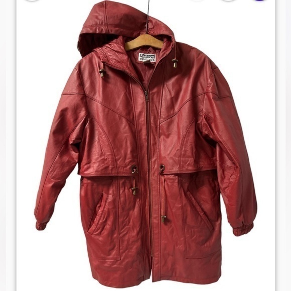 Women’s fashion elements red‎ leather hooded coat size small excellent condition